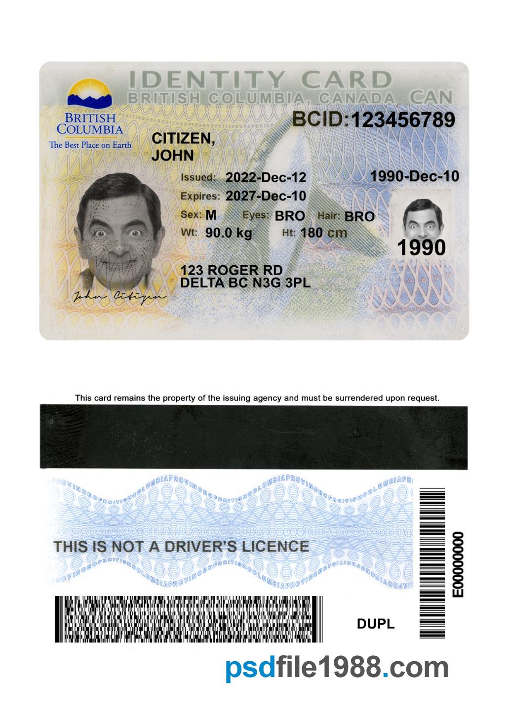 Canada British Columbia ID Card